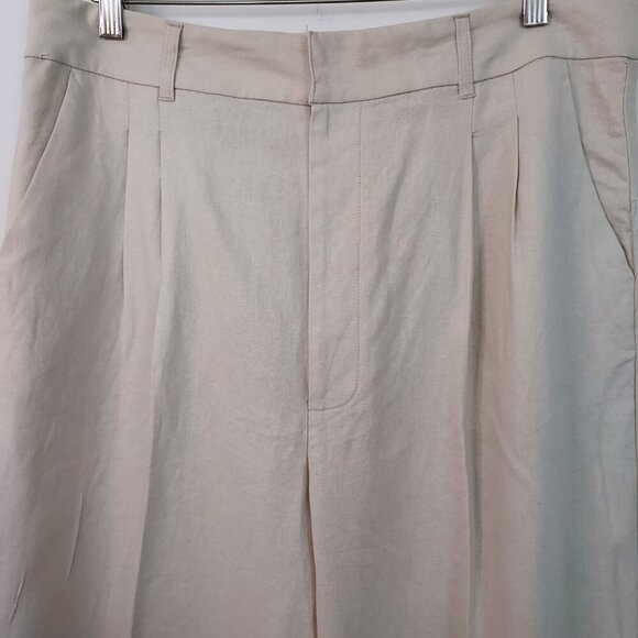 Steve Madden Linen Blend High Waist Pleated Wide Leg Tan Trousers Size XL NWOT - Picture 3 of 12
